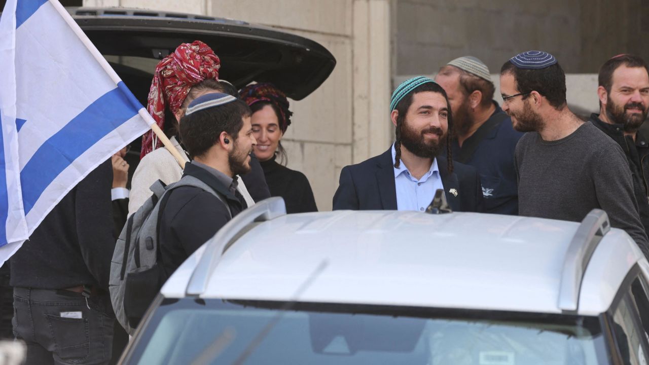Knesset Member Tzvi Sukkot, fourth from right, joined members of the Samaria regional council, which represents settlers of the northern West Bank, on March 26 to set up an impromptu office in the town.