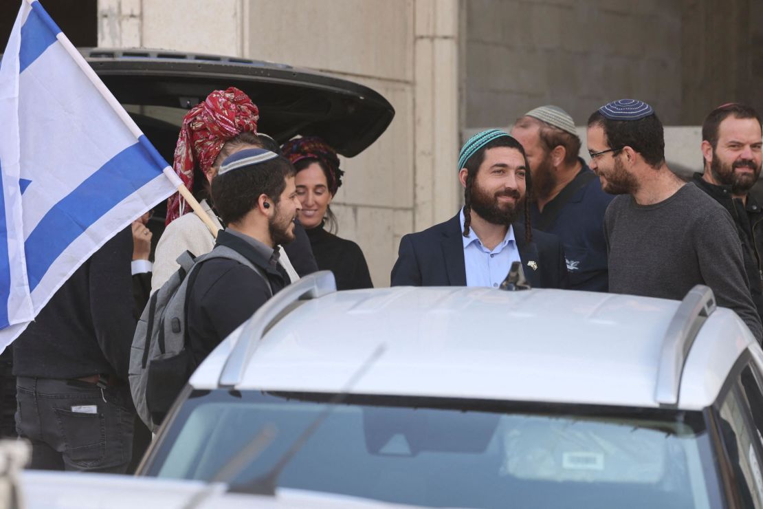 Knesset Member Tzvi Sukkot, fourth from right, joined members of the Samaria regional council, which represents settlers of the northern West Bank, on March 26 to set up an impromptu office in the town.