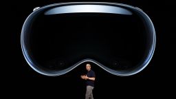 Apple CEO Tim Cook introduces Apple Vision Pro, a mixed reality headset, at Apple Park in Cupertino, CA, on June 5, 2023.
