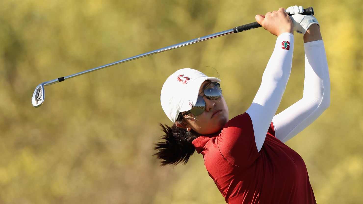 SCOTTSDALE, ARIZONA - MAY 22:  Rose Zhang of the Stanford Cardinal plays a tee shot on the 16th hole during the NCAA women's Golf Championships at Grayhawk Golf Club on May 22, 2023 in Scottsdale, Arizona. (Photo by Christian Petersen/Getty Images)
