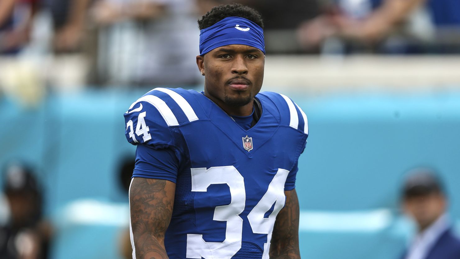 Indianapolis Colts cornerback Isaiah Rodgers Sr. during warm-ups before a game against the Jacksonville Jaguars on Sunday, September 18, 2022.