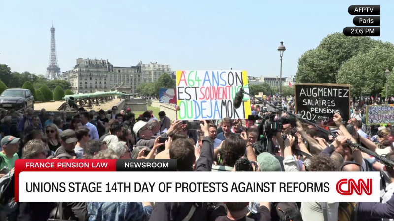 French unions stage a 14th day of protests against the government’s pension reform. | CNN