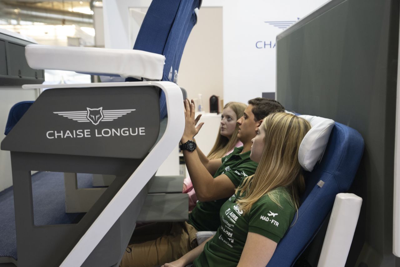 The design could allow airlines to get more passengers on aircraft, but Núñez Vicente, who also works with his partner Clara Service Soto, far right, says his goal is passenger comfort.
