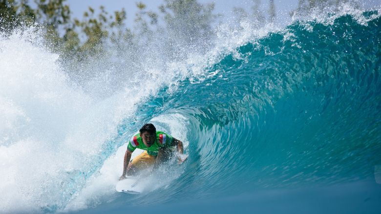LEMOORE, CALIFORNIA - MAY 27: Rio Waida of Indonesia surfs in Heat 6 of the Qualifying Round at the Surf Ranch Pro on May 27, 2023 at Lemoore, California. (Photo by Aaron Hughes/World Surf League)
