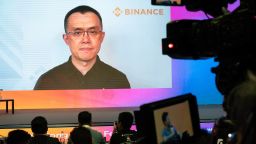 Changpeng Zhao, chief executive officer of Binance, speaks virtually during the Web3 Blockchain Festival in Hong Kong, China, on Wednesday, April 12, 2023. The conference runs through April 15. Photographer: Anthony Kwan/Bloomberg via Getty Images