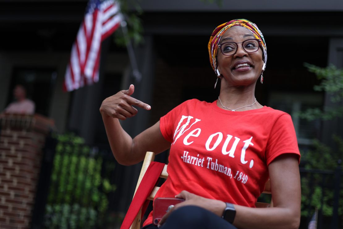 Janice Lloyd of Annapolis, Maryland watches a Juneteenth parade in 2021. 