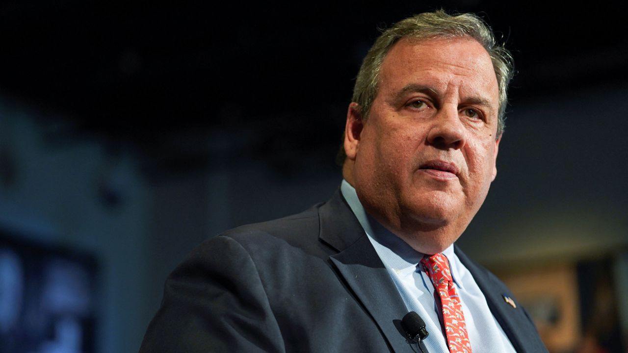 Former New Jersey Governor Chris Christie speaks at a town hall event at the New Hampshire Institute of Politics in Manchester, New Hampshire, on June 6.