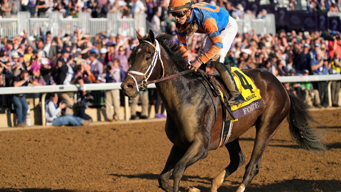 Irad Ortiz Jr. rides Forte to victory during the Breeders' Cup Juvenile race at Keenelend Race Course, on Nov. 4, 2022, in Lexington, Kentucky.