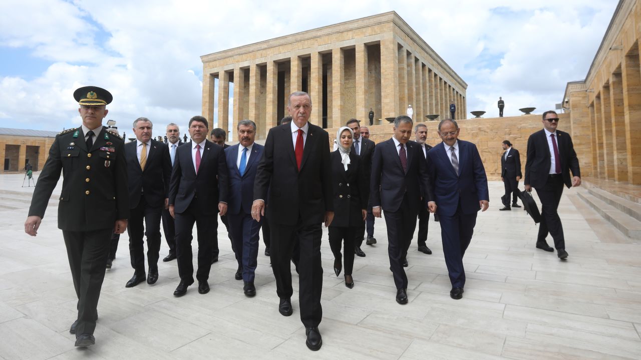Turkish President Recep Tayyip Erdogan and his cabinet members in Ankara, Turkey on Tuesday.
