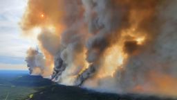 Smoke rises from a wildfire in the Donnie Creek Complex south of Fort Nelson, British Columbia, Canada May 27, 2023. B.C. Wildfire Service/Handout via REUTERS   THIS IMAGE HAS BEEN SUPPLIED BY A THIRD PARTY. THIS PICTURE WAS PROCESSED BY REUTERS TO ENHANCE QUALITY. AN UNPROCESSED VERSION HAS BEEN PROVIDED SEPARATELY