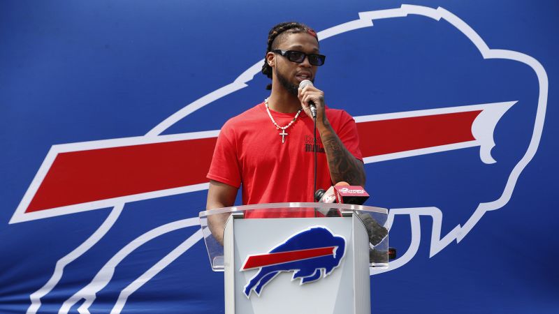NextImg:Wearing a helmet, Damar Hamlin participates in full Buffalo Bills practice | CNN
