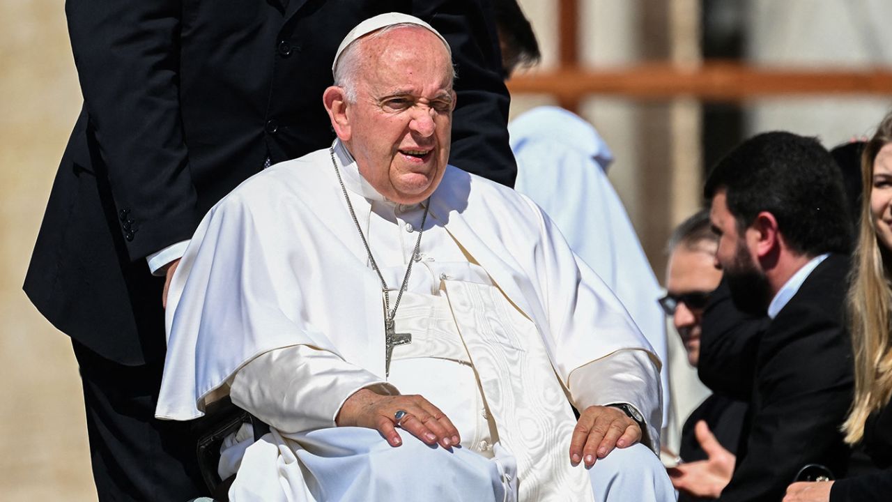 Pope Francis, seated in a wheelchair, attended the weekly general audience at the Vatican on June 7th.