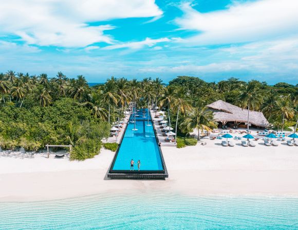 <strong>Maldives' longest pool: </strong>Stretching 200 meters in length, the resort's infinity pool is said to be the longest in the country. 