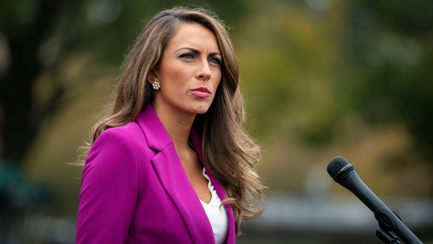 White House Director of Strategic Communications Alyssa Farah Griffin speaks to reporters following a television interview outside the White House in Washington on October 21, 2020. 