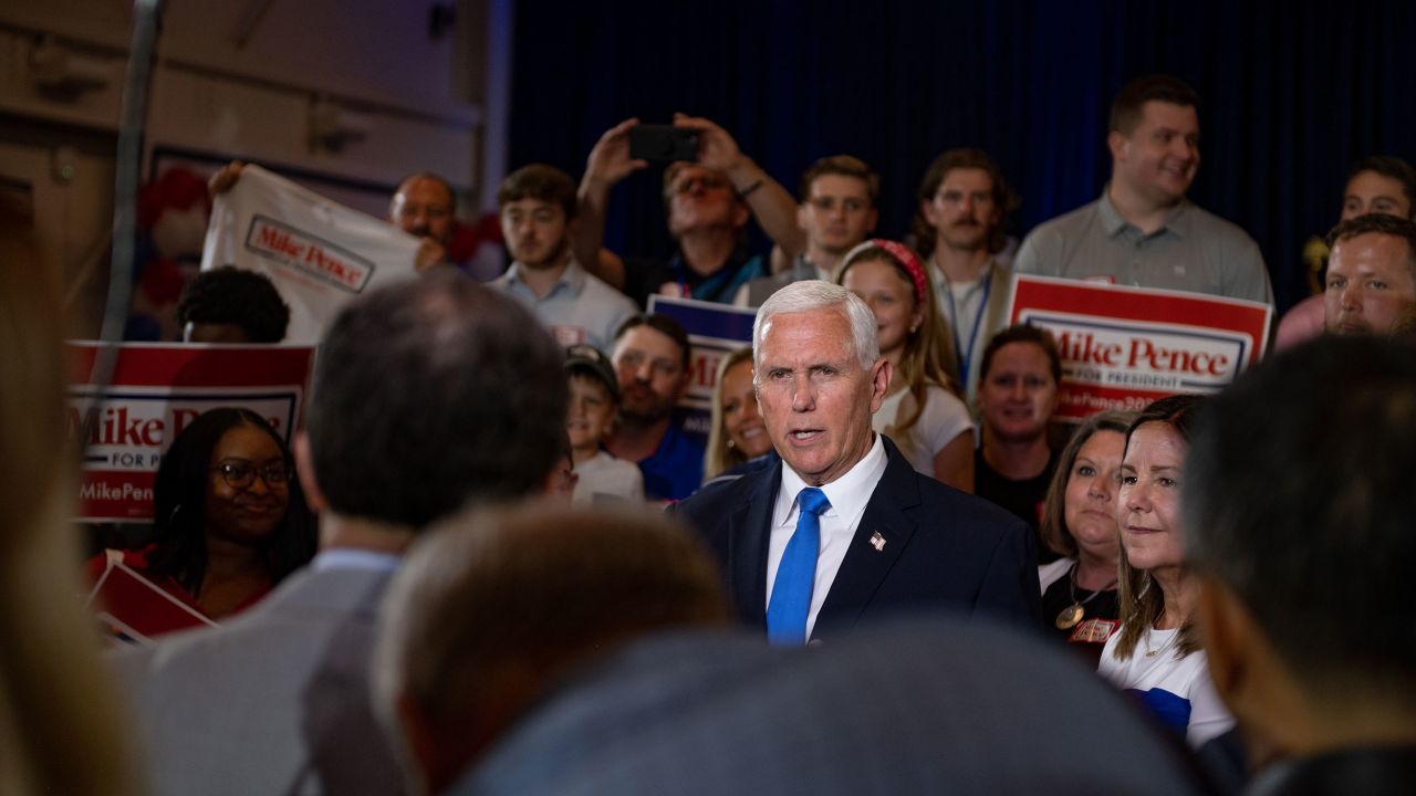 Pence is seen in Ankeny, Iowa, on June 7, 2023.