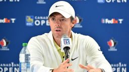 Jun 7, 2023; Toronto, ON, CAN;  Rory McIlroy speaks with the media during press conferences for the RBC Canadian Open golf tournament. Mandatory Credit: Dan Hamilton-USA TODAY Sports