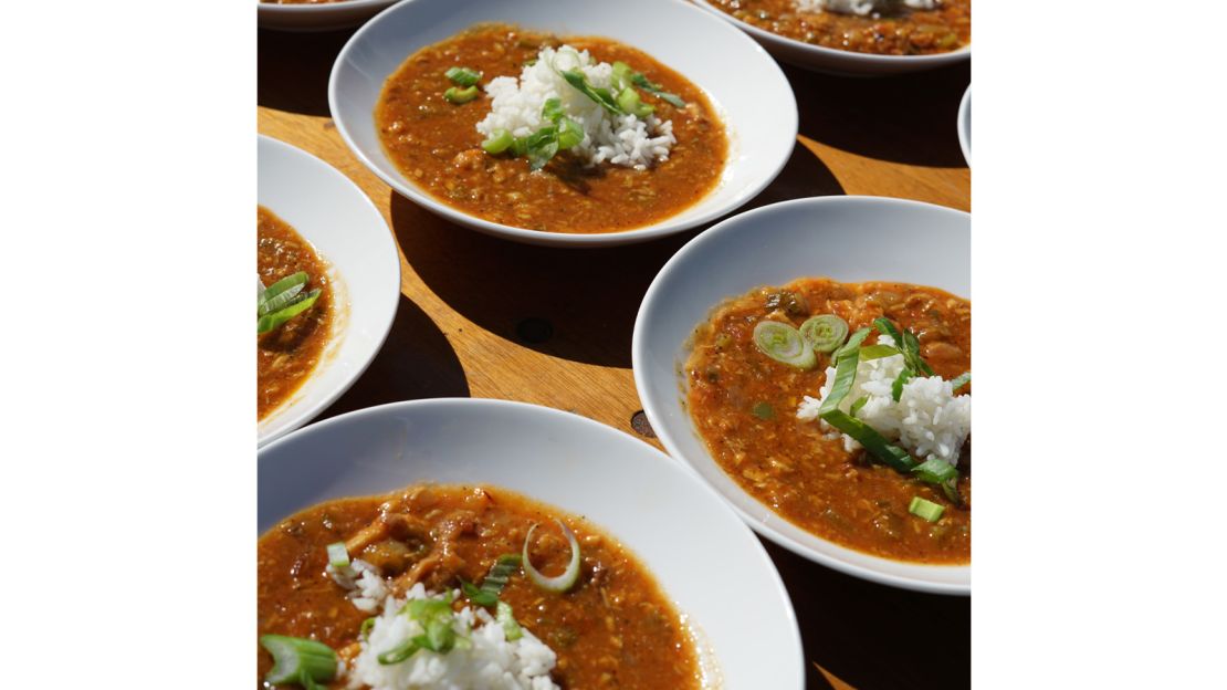 Delicious bowls of hash, a South Carolina delicacy made from ground hog's head meat, prepared by Marvin Ross and Willis Spells. Hash is seldom seen outside the Palmetto State, and it's not even all that common in some parts.
