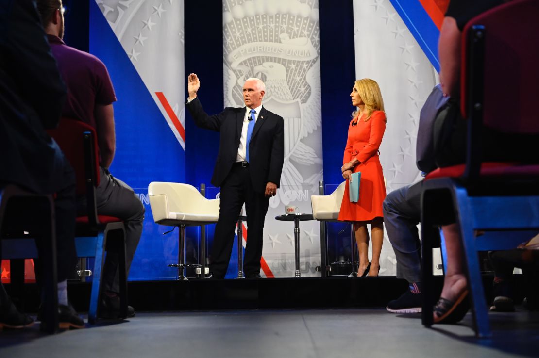 Pence speaks during a CNN Republican Presidential Town Hall moderated by CNN's Dana Bash at Grand View University in Des Moines, Iowa, on June 7.