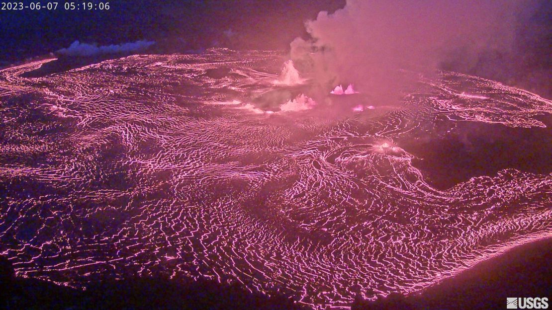 The eruption is visible on the summit of the Kilauea volcano in Hawaii Wednesday.