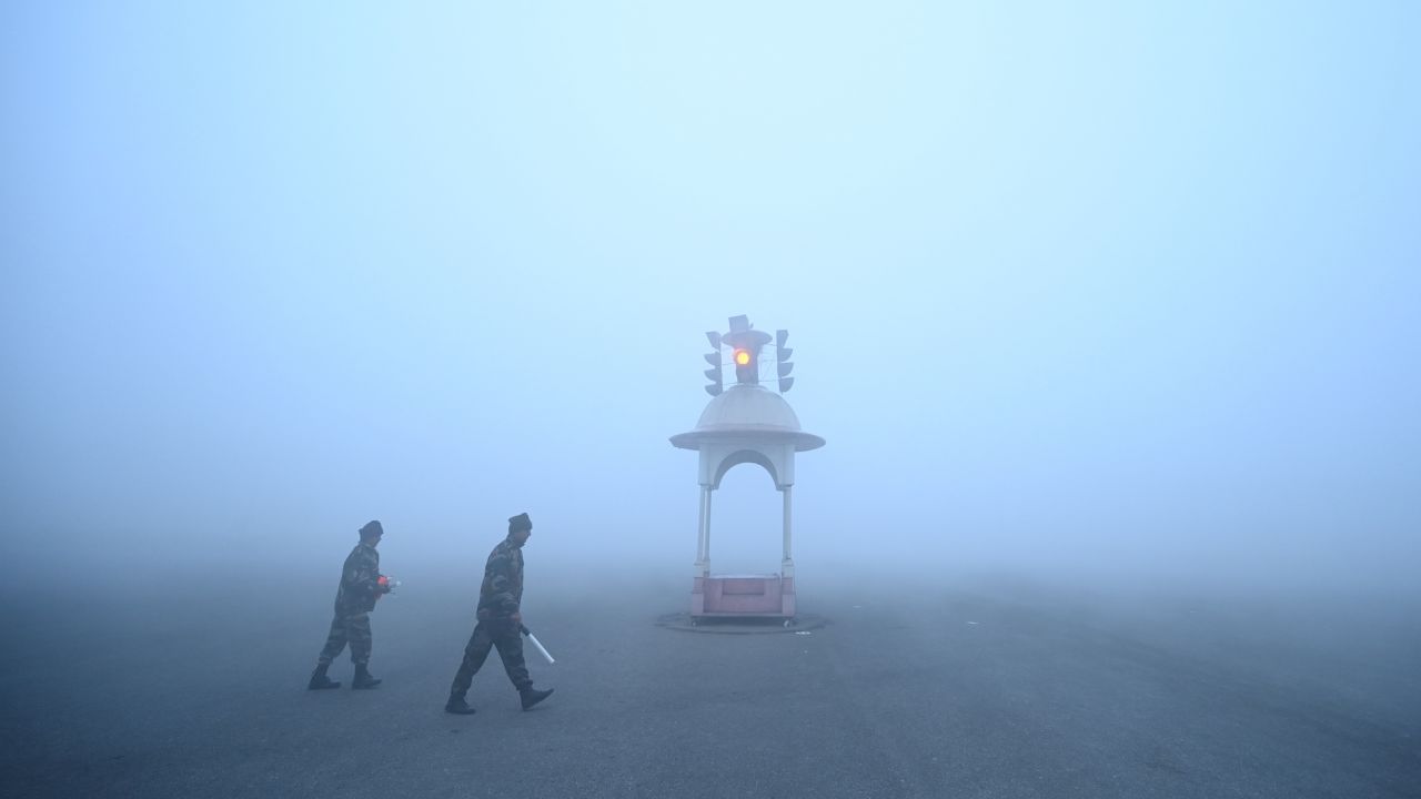 Heavy smog and low visibility in New Delhi, India, on January 9, 2023.