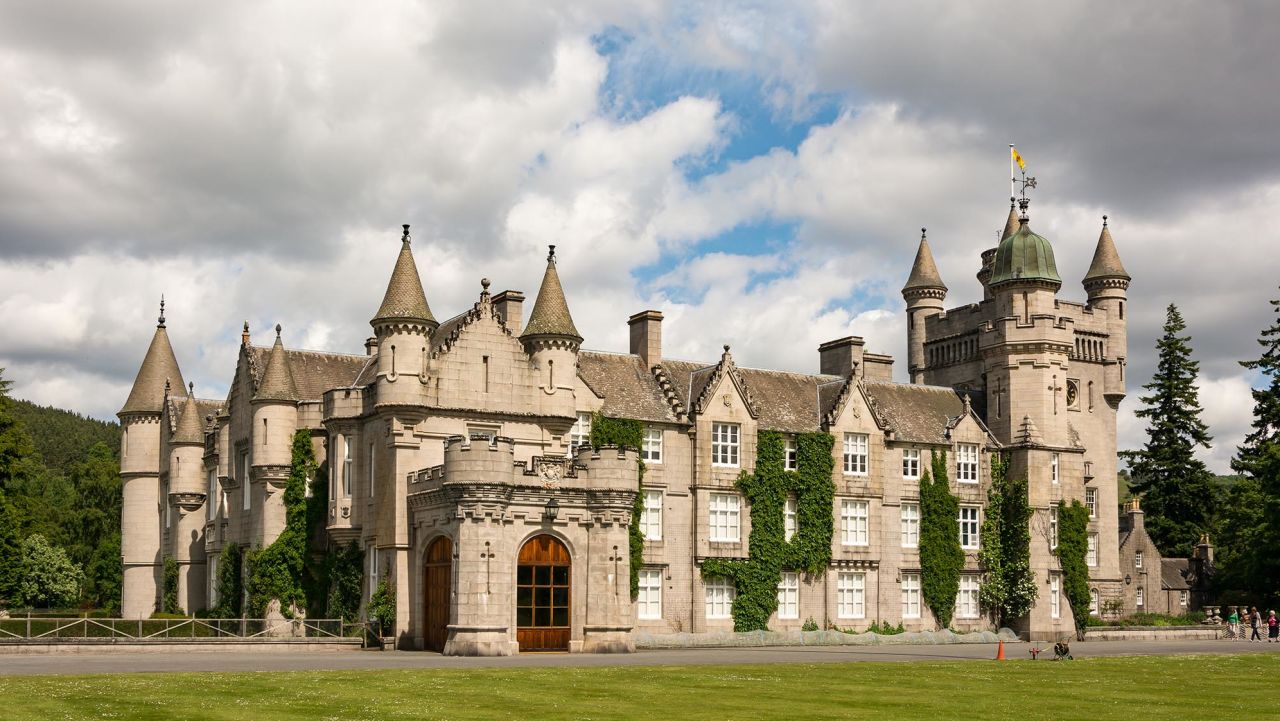 United Kingdom, Scotland, Aberdeenshire, Balmoral, View of the Balmoral Castle, Balmoral Castle is a castle located on the River Dee beneath the Lochnagar Mountain, Scotland, Queen Summer Residency, Victoria. (Photo by: Robert Plattner/Oneworld Picture/Universal Images Group via Getty Images)