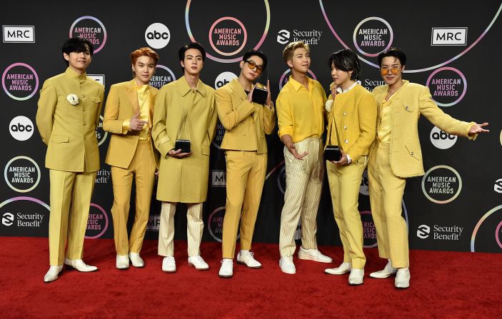 At the American Music Awards in 2021, BTS performed hit song "Butter" wearing appropriately yellow suits.
