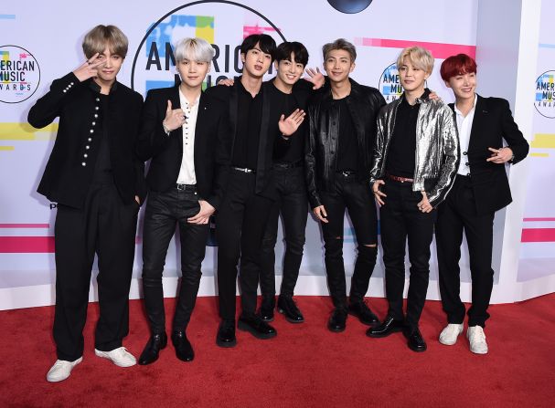 BTS appears at the American Music Awards in 2017, when they became the first Korean group to perform at the annual ceremony.