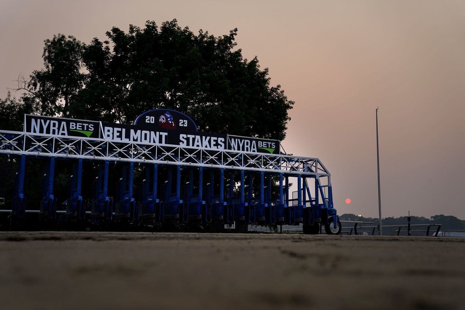 A starting gate is unused at Belmont Park in Elmont, New York, on June 8.