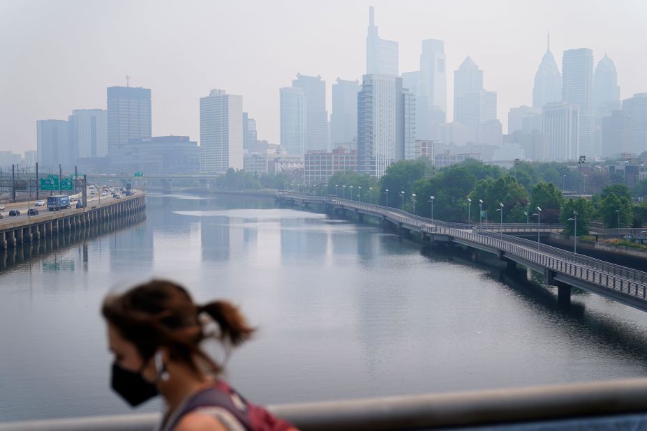 The Philadelphia skyline is shrouded in haze on June 8.