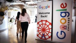 CHICAGO, ILLINOIS - APRIL 05: Employees are welcomed back to work with breakfast in the cafeteria at the Chicago Google offices on April 05, 2022 in Chicago, Illinois. Google employees began returning to work in the office this week for three days a week following a two-year hiatus caused by the COVID-19 pandemic. (Photo by Scott Olson/Getty Images)