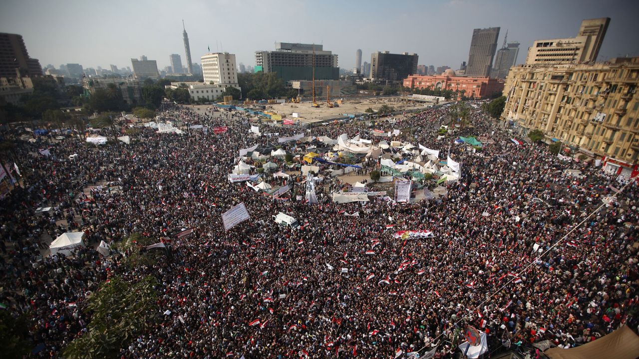 Protesters in Cairo gather in Tahrir Square in November 2011.