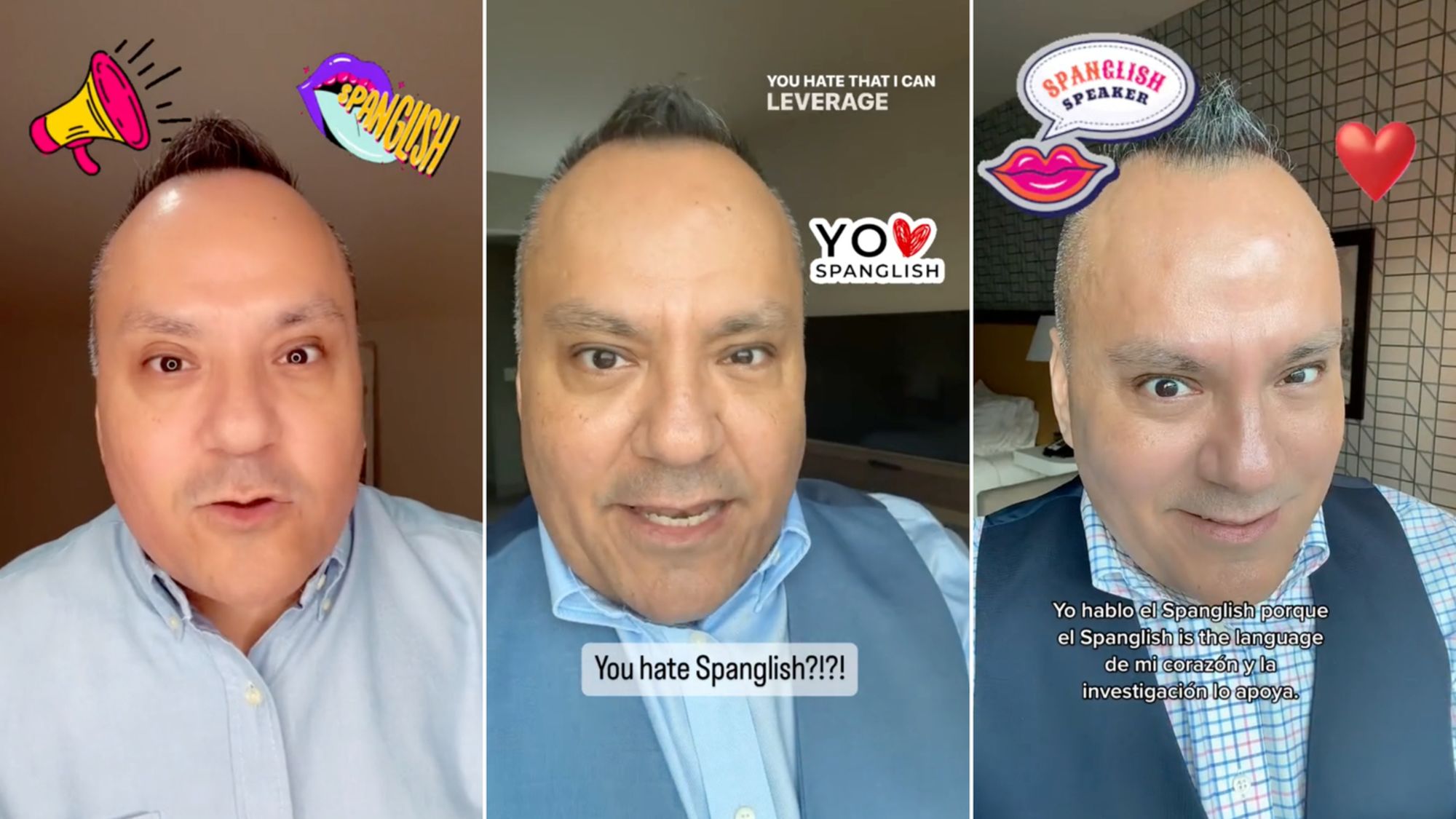 Dr. José Medina's videos discussing Spanglish have gotten millions of views and hundreds of thousands of likes on TikTok.