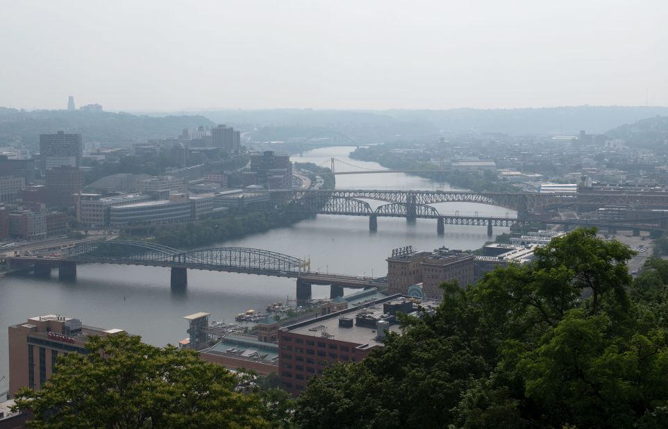 Smoke from Canadian wildfires obscures the visibility in Pittsburgh on June 8.