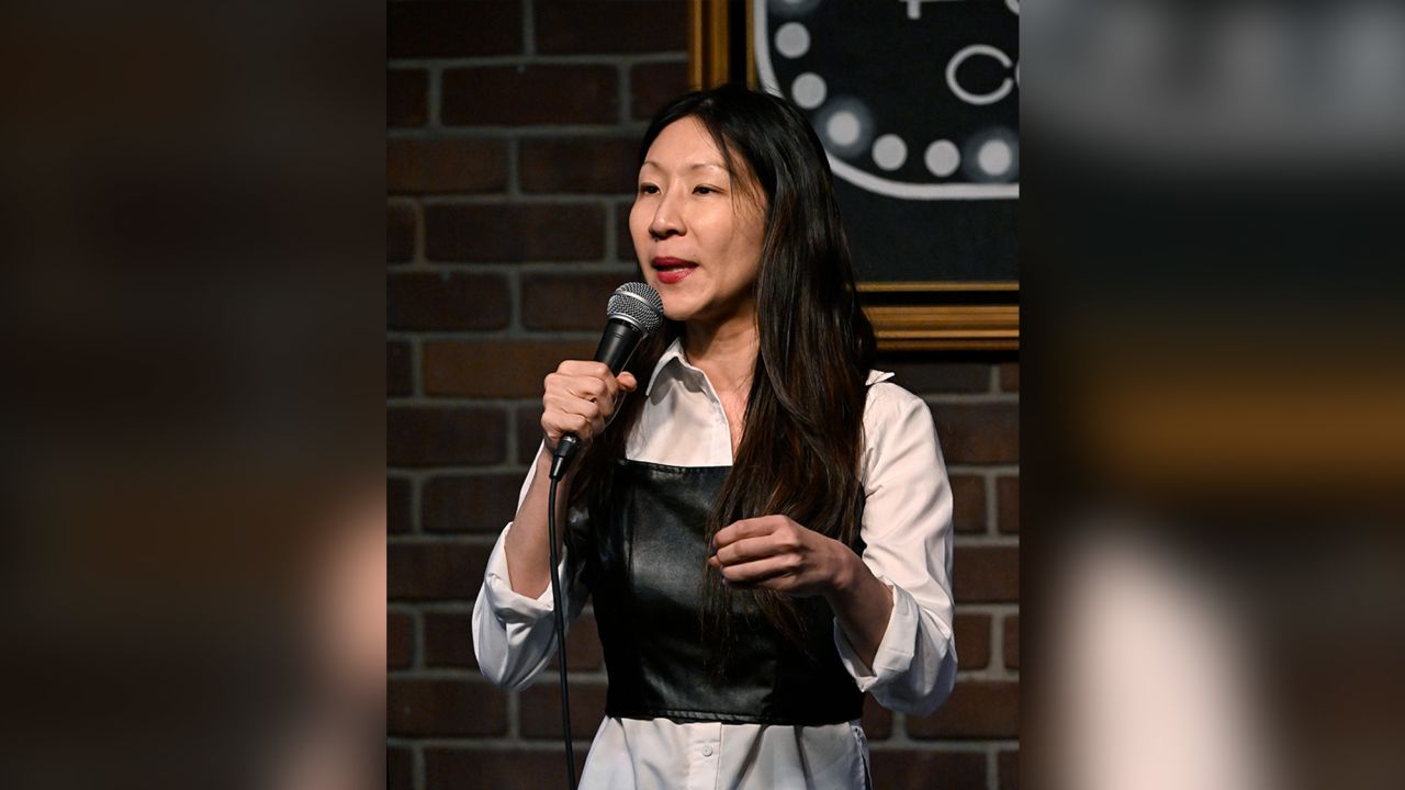 Comedian Jocelyn Chia performs in 2022 at Flappers Comedy Club and Restaurant Burbank in California. 