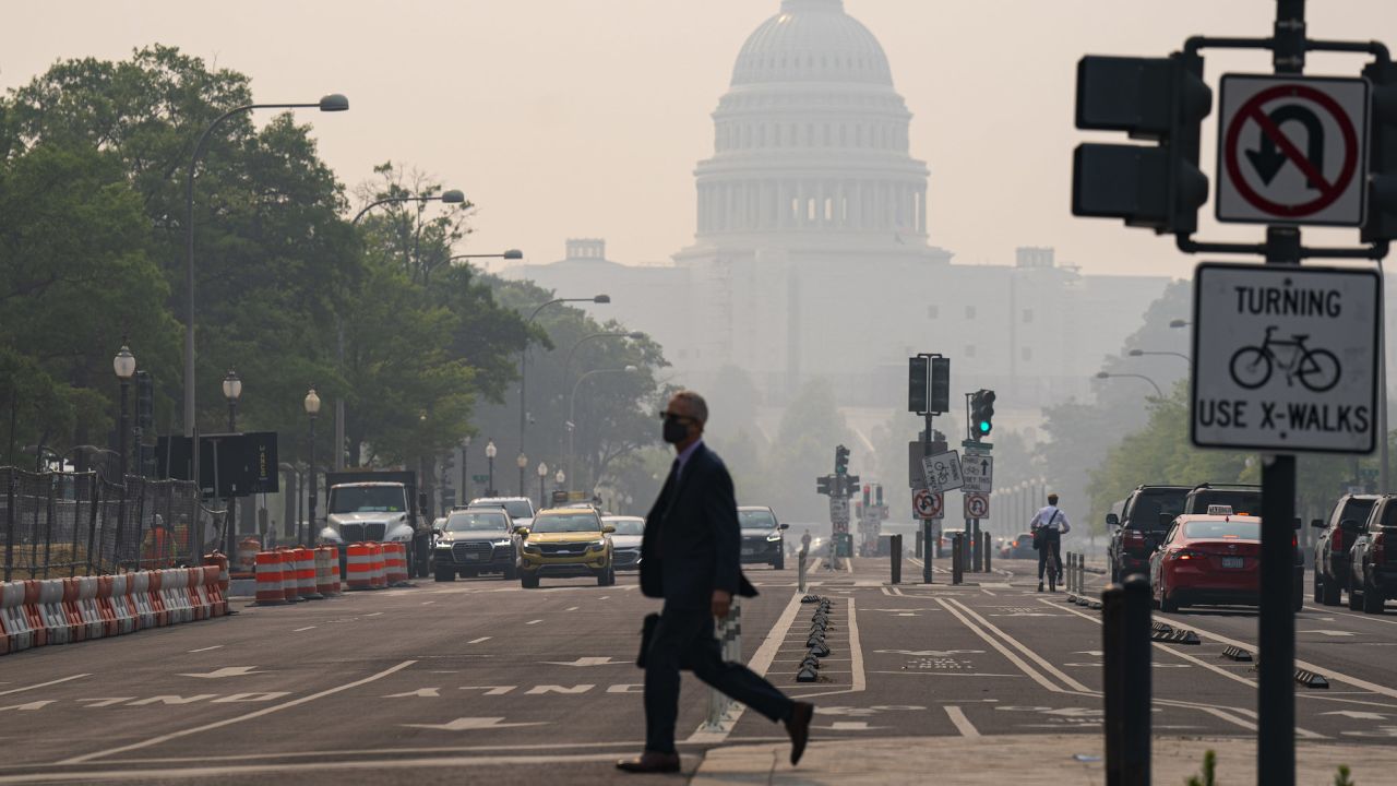 The US Capitol in Washington, DC, shrouded in smoke from Canada's wildfires on June 8.