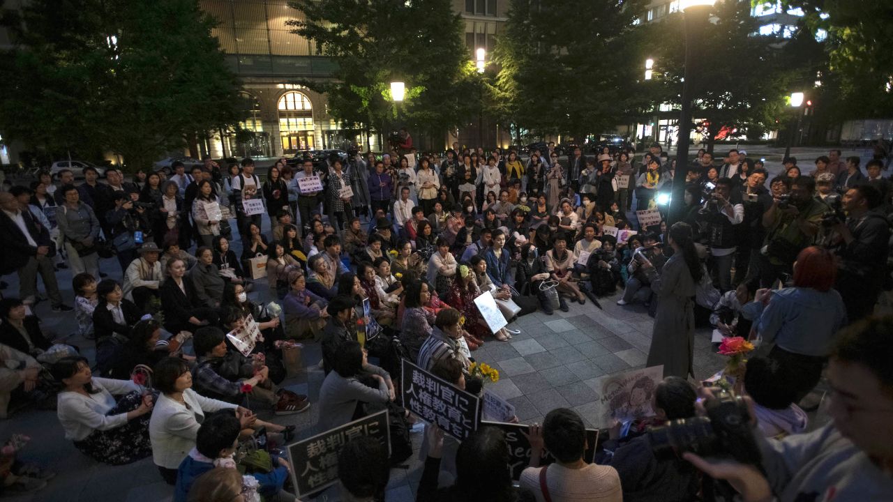 Around 150 protesters demonstrate against several rape acquittals in Tokyo, Japan, on June 11, 2019.