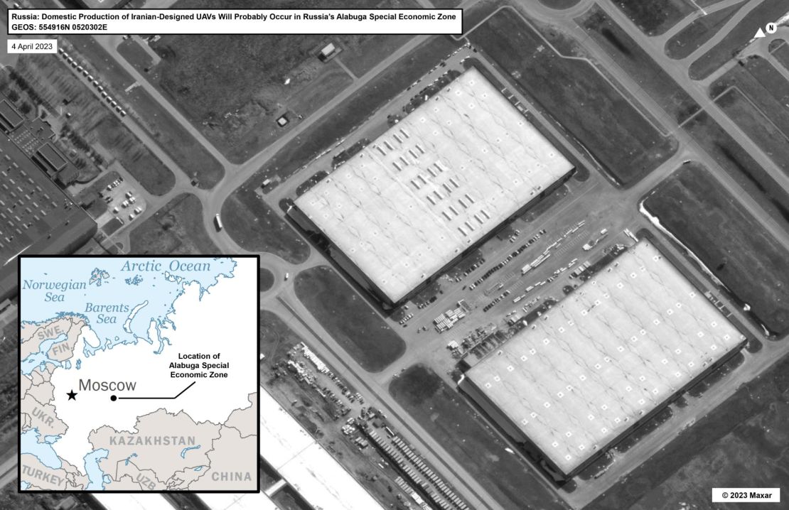 Satellite imagery of a facility where Russia is planning to build a factory to manufacture drones with Iran's help, according to the US government.