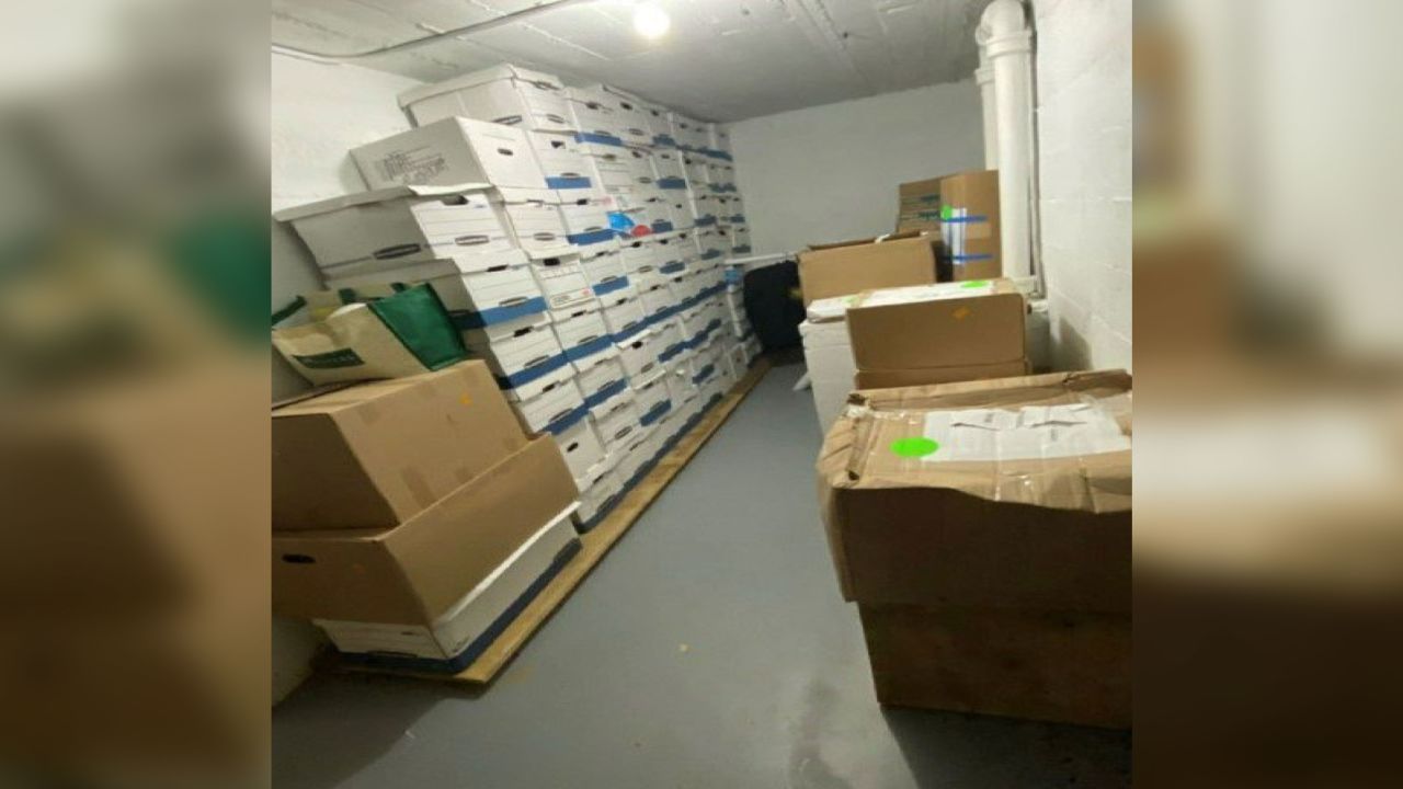 Boxes of classified documents are stored inside the Mar-a-Lago Club's Storage Room in this photo included in Donald Trump's federal indictment.