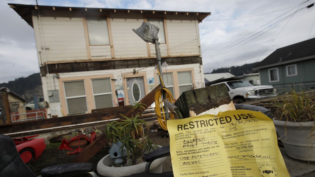 This Rio Dell home was yellow-tagged -- deemed moderately damaged by inspectors -- on December 20.