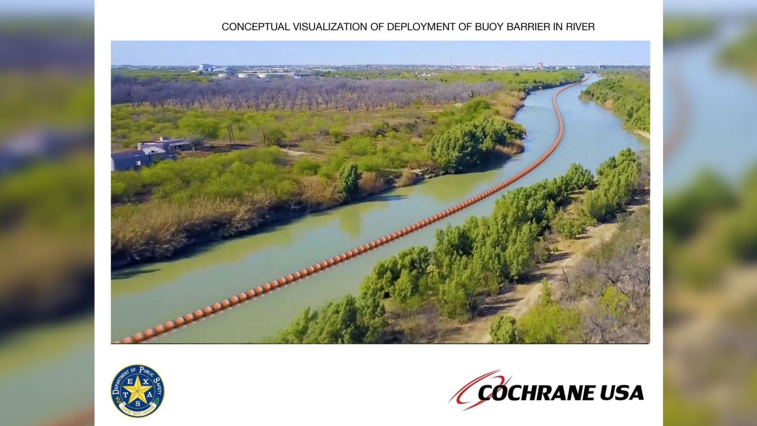A conceptual visualization of the planned floating marine barrier along the Rio Grande.