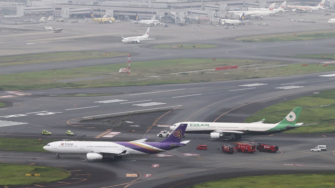 Aircraft belonging to Thai Airways and Eva Air are believed to have collided on the runway at Haneda International Airport in Tokyo on June 10, 2023.