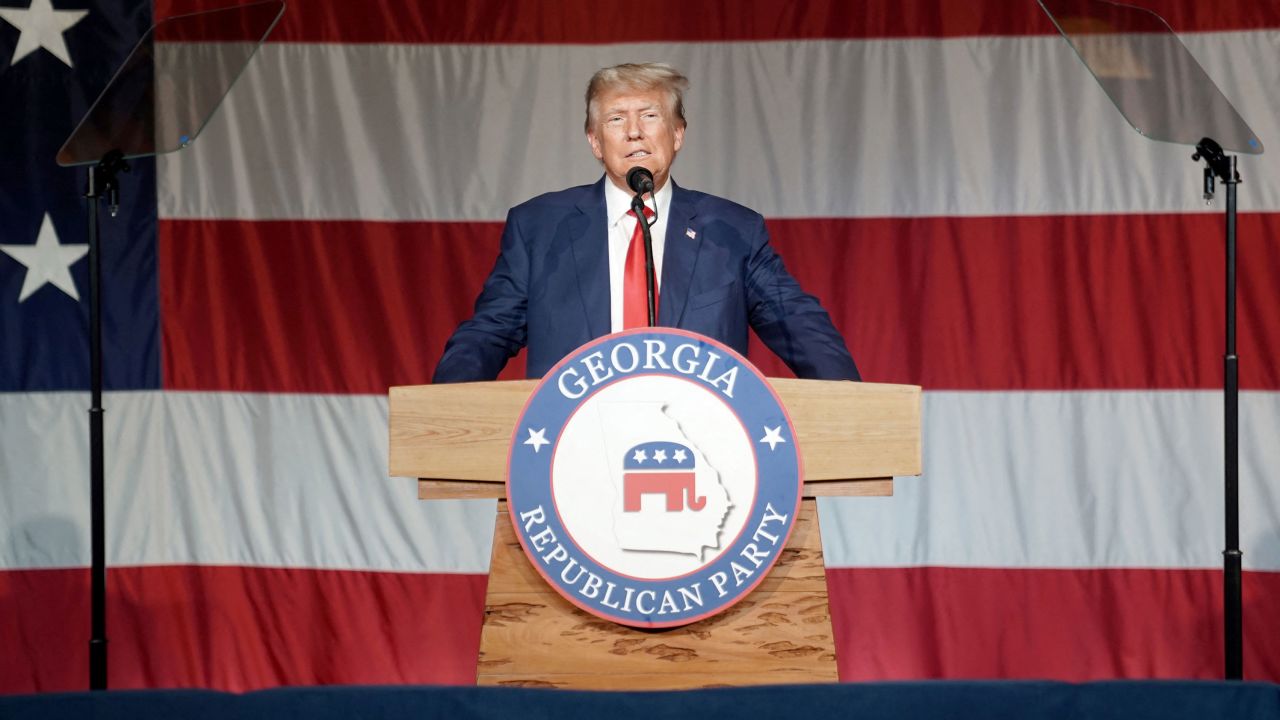 Trump speaks in Columbus, Georgia, on June 10, 2023. 
