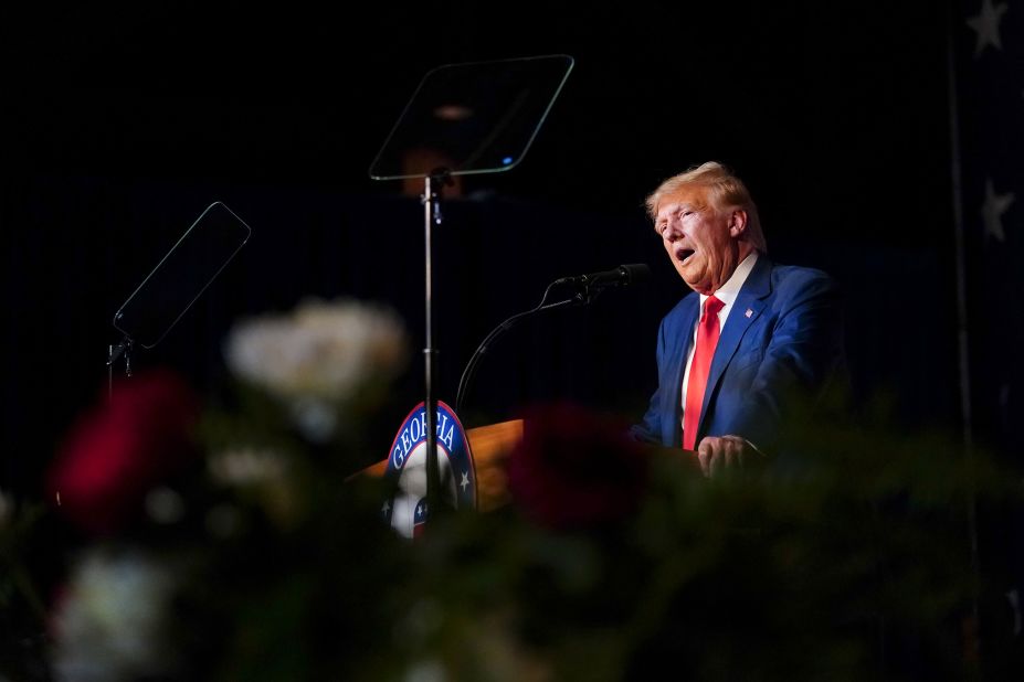 Trump speaks at a Georgia Republican Party convention in Columbus on Saturday, June 10. This was Trump's first campaign stop since his <a href="https://www.cnn.com/interactive/2023/06/politics/annotated-trump-indictment-dg/" target="_blank">federal indictment </a>over his alleged mishandling of classified documents after leaving office.