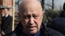 Yevgeny Prigozhin, owner of the private military group Wagner Group military company, arrives during a funeral ceremony at the Troyekurovskoye cemetery in Moscow, Russia, Saturday, April 8, 2023. Prigozhin is threatening to pull his troops out of the protracted battle for the eastern Ukraine city of Bakhmut next week. He accused Russia's military command Friday, May 5 of starving his forces of ammunition and rendering them unable to fight. 