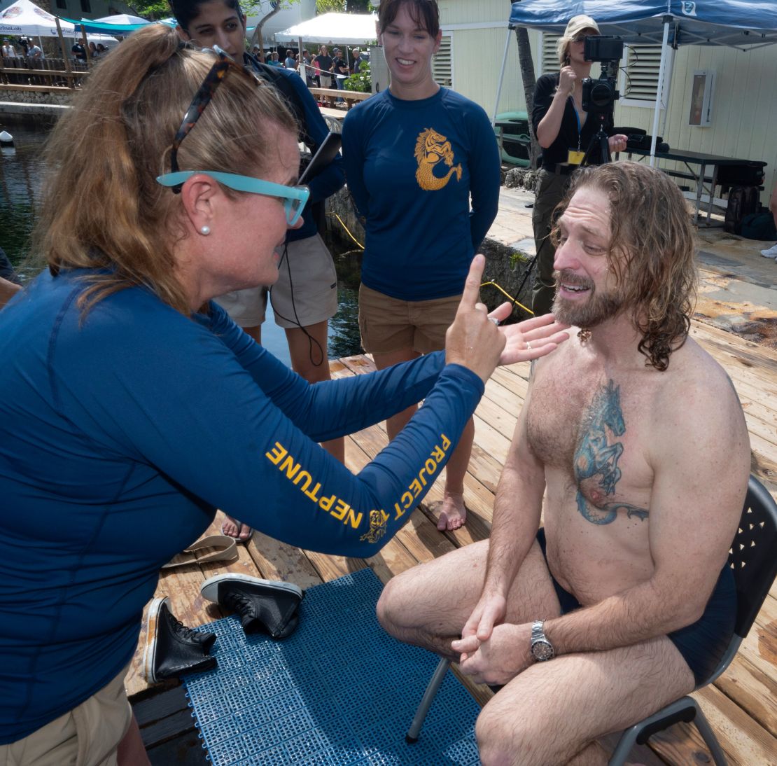 Diving explorer and medical researcher Dr. Joseph Dituri is examined on June 9 after living for 100 days in the Jules' Undersea Lodge at the bottom of a lagoon in Key Largo.