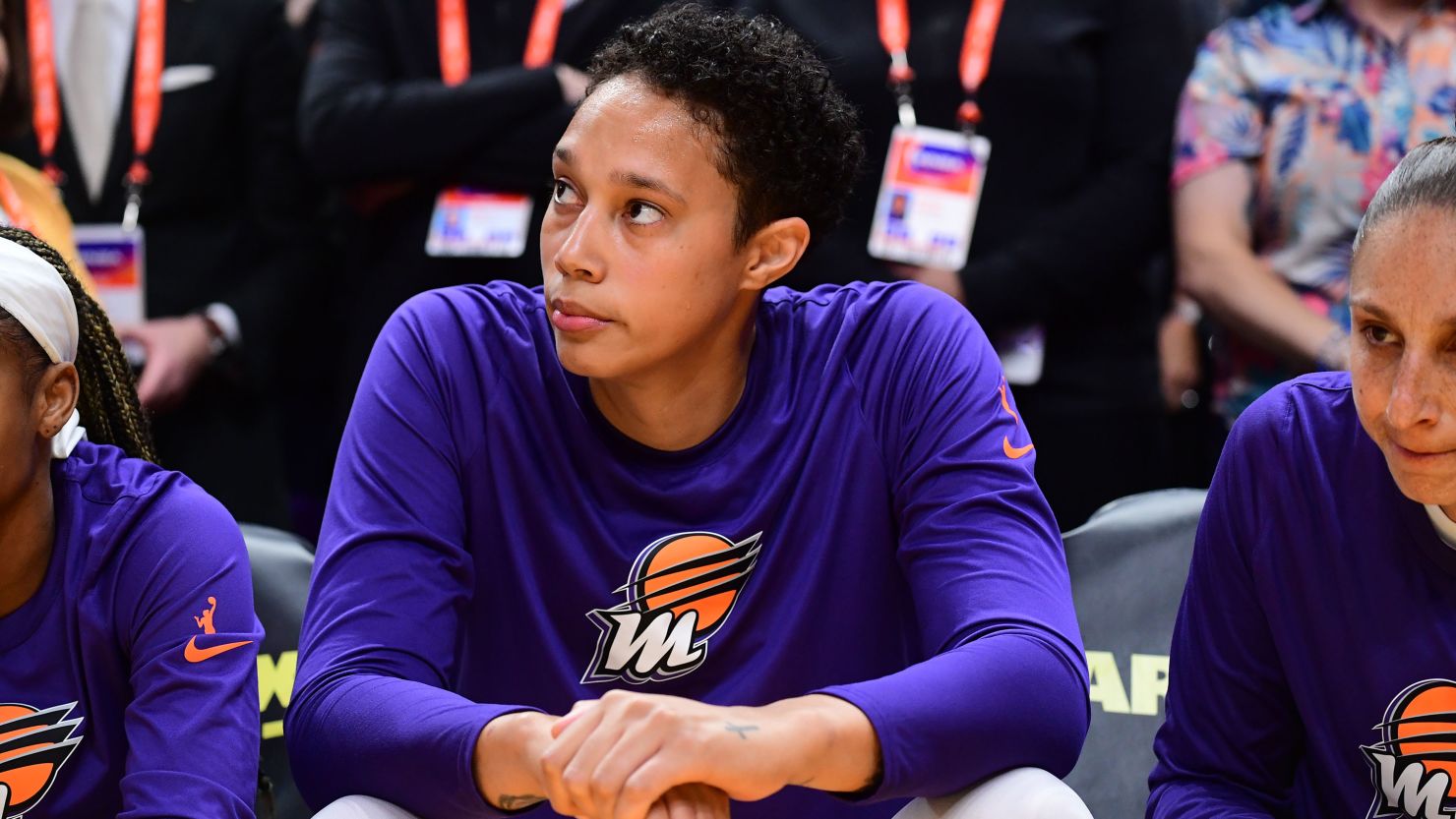 Brittney Griner of the Phoenix Mercury sits on the bench during the game against the Los Angeles Sparks on May 19.