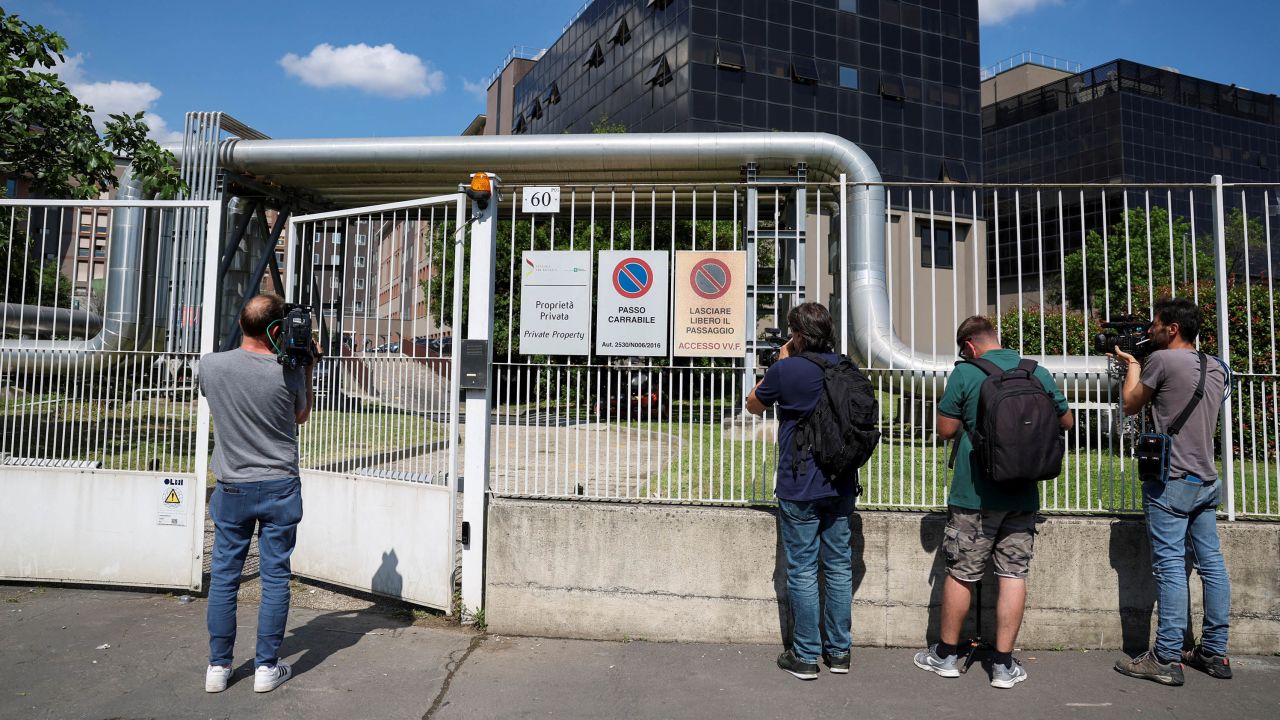 Media outside the San Raffaele hospital, where Berlusconi died, on Monday.