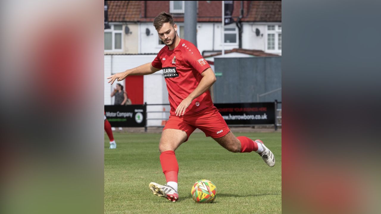 James Taylor playing football before his injury for Harrow Borough.