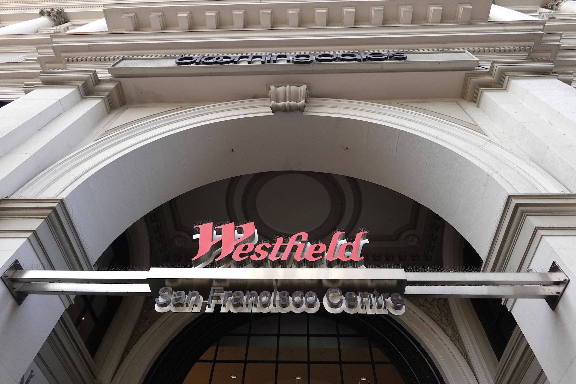 Westfield sign on the facade of an upscale shopping mall Westfield