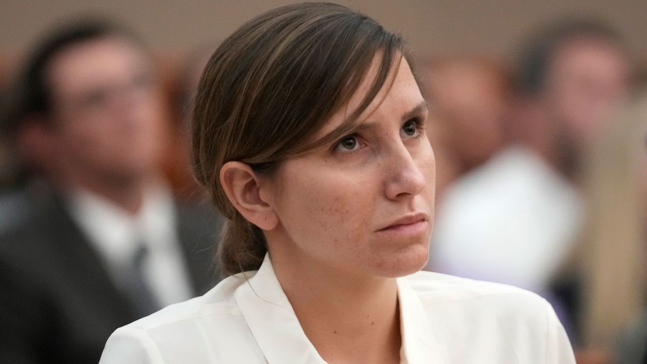 Kouri Richins, a Utah mother of three who authorities say fatally poisoned her husband then wrote a children's book about grieving, looks on during a bail hearing Monday, June 12, 2023, in Park City, Utah. A judge ruled to keep her in custody for the duration of her trial. 